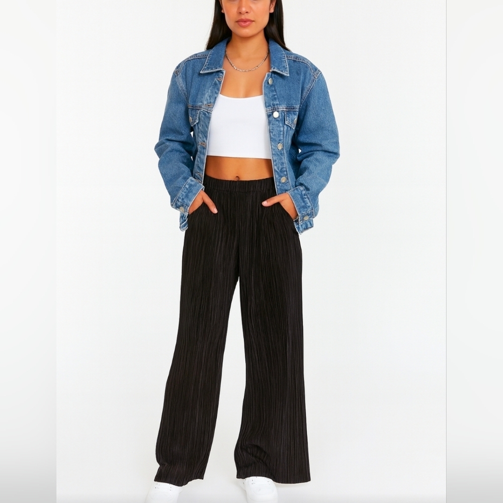 Bear Dance Wide Flare Leg Pull On Ribbed flowy boho pants lounge wear Sz M/L